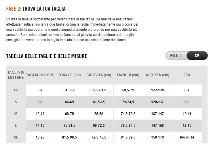 tabella taglie adidas abbigliamento bambino